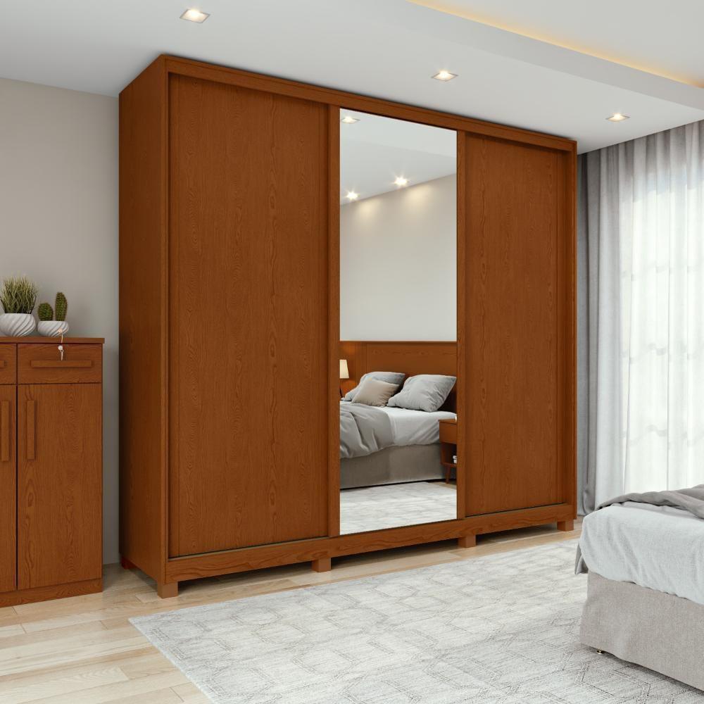 Guarda-roupa Casal 3 Portas 100% Mdf Gaia Com Espelho E Pés Frassino/off White - 1