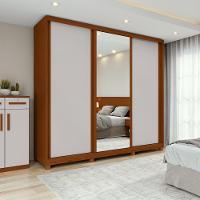 Guarda-roupa Casal 3 Portas 100% Mdf Gaia Com Espelho E Pés Frassino/off White - 2