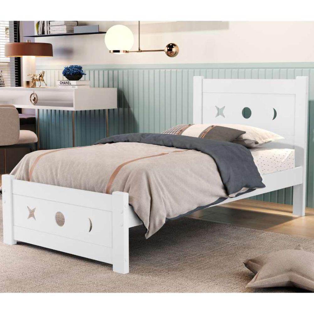 Cama Solteiro Padrão 100% Mdf Decorativa Resistente Estrado Madeira Branco - 1