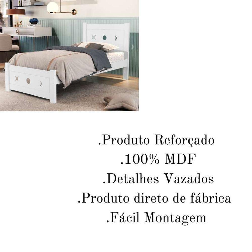 Cama Solteiro Padrão 100% Mdf Decorativa Resistente Estrado Madeira Branco - 3