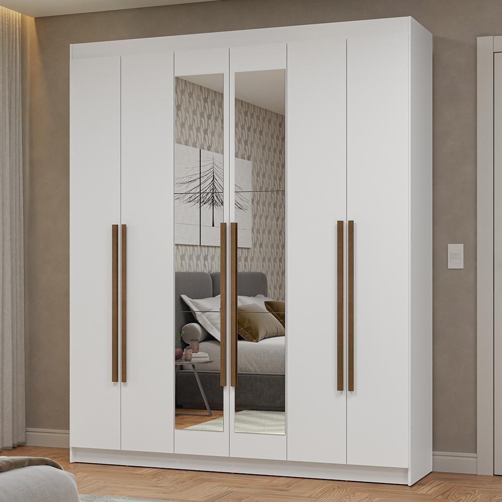 Guarda-roupa Casal 6 Portas Batentes Com Espelho Netuno Madesa Branco/rustic - 1