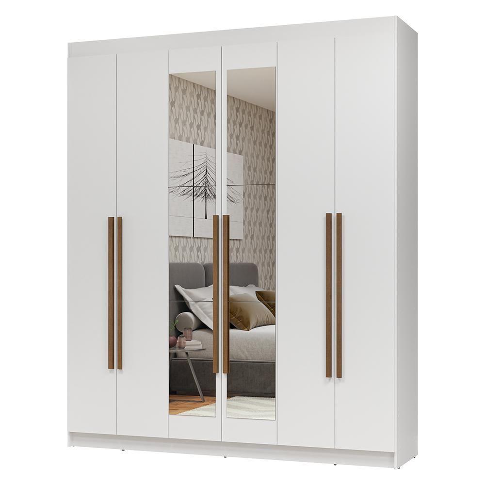 Guarda-roupa Casal 6 Portas Batentes Com Espelho Netuno Madesa Branco/rustic - 2