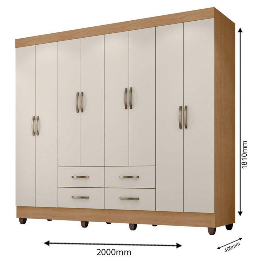 Guarda Roupa Casal Porto Com Cômoda 4 Gavetas E 1 Porta E Armário Multiuso Lite Nature Off White - Leão - 2