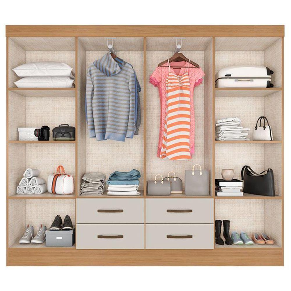 Guarda Roupa Casal Porto Com Cômoda 4 Gavetas E 1 Porta E Armário Multiuso Lite Nature Off White - Leão - 3