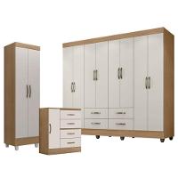 Guarda Roupa Casal Porto Com Cômoda 4 Gavetas E 1 Porta E Armário Multiuso Lite Nature Off White - Leão - 1