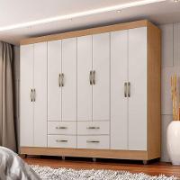 Guarda Roupa Casal Porto Com Cômoda 4 Gavetas E 1 Porta E Armário Multiuso Lite Nature Off White - Leão