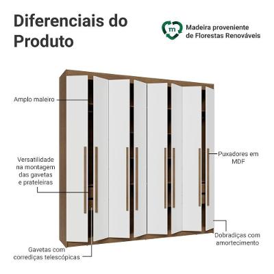Guarda Roupa Casal Saturno 8 Portas Batentes 4 Gavetas Rustic-Branco-Rustic Madesa