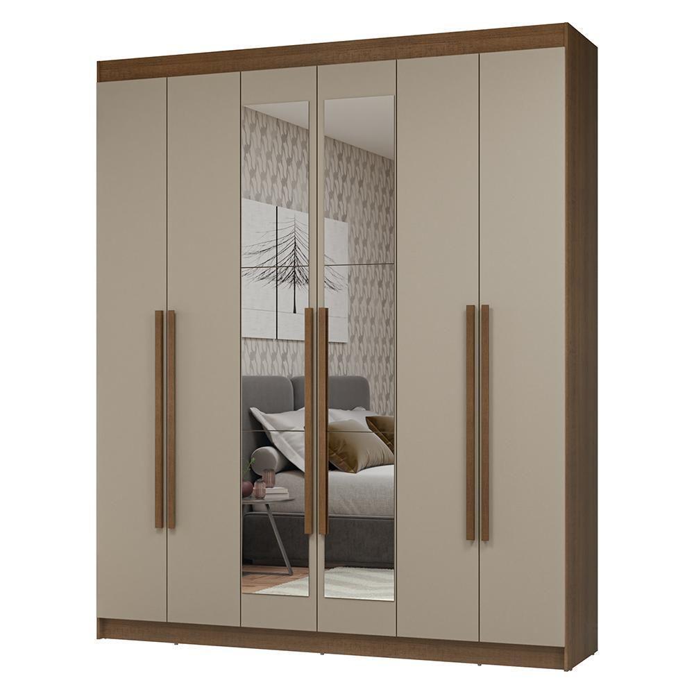 Guarda-roupa Casal 6 Portas Batentes Com Espelho Netuno Madesa Rustic/crema - 2