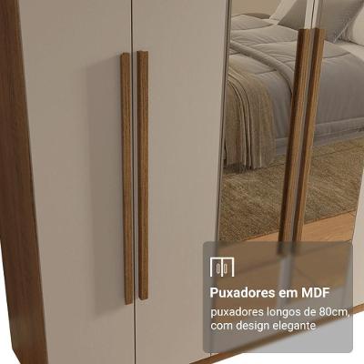 Guarda Roupa Casal Netuno 6 Portas Batentes Com Espelho Rustic-crema