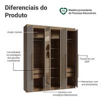 Guarda-roupa Casal 6 Portas Batentes Com Espelho Netuno Madesa Rustic/crema