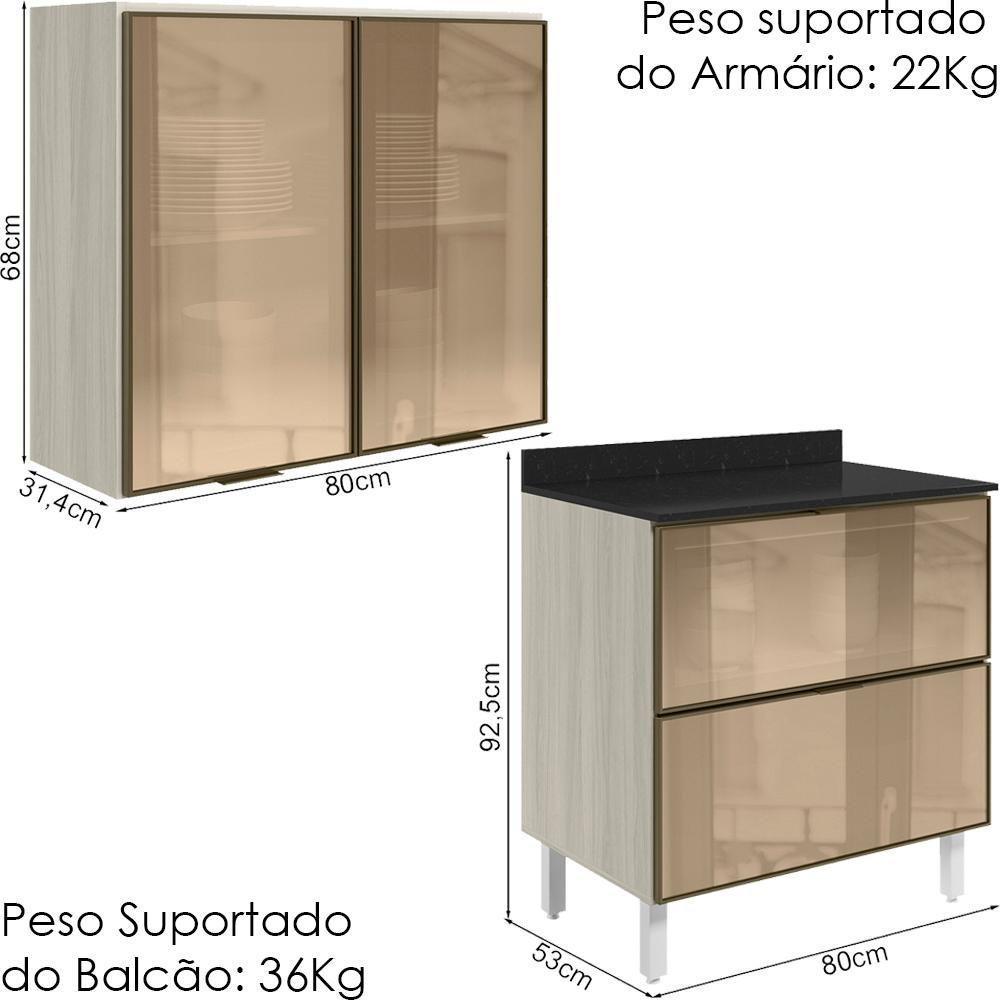 Armario Aereo E Balcao Em Vidro 2p 2g 80 Cm Mdf Kali Bianco Toq Nicioli - 3