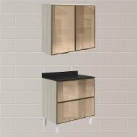 Armario Aereo E Balcao Em Vidro 2p 2g 80 Cm Mdf Kali Bianco Toq Nicioli - 2