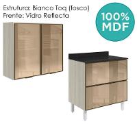 Armario Aereo E Balcao Em Vidro 2p 2g 80 Cm Mdf Kali Bianco Toq Nicioli