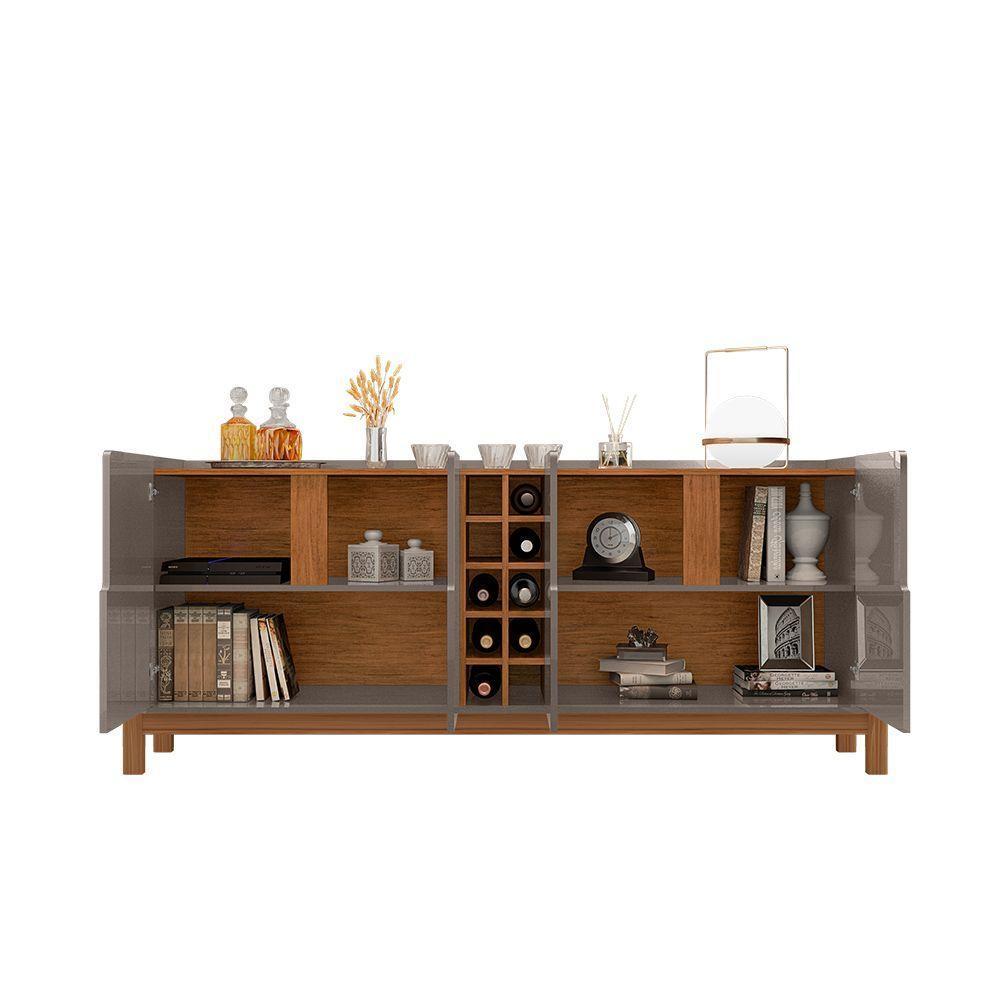 Balcão Buffet Lizz Com 4 Portas E Adega 1,90 Cinza Pérola/cedro - 5