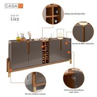 Balcão Buffet Lizz Com 4 Portas E Adega 1,90 Cinza Pérola/cedro - 6
