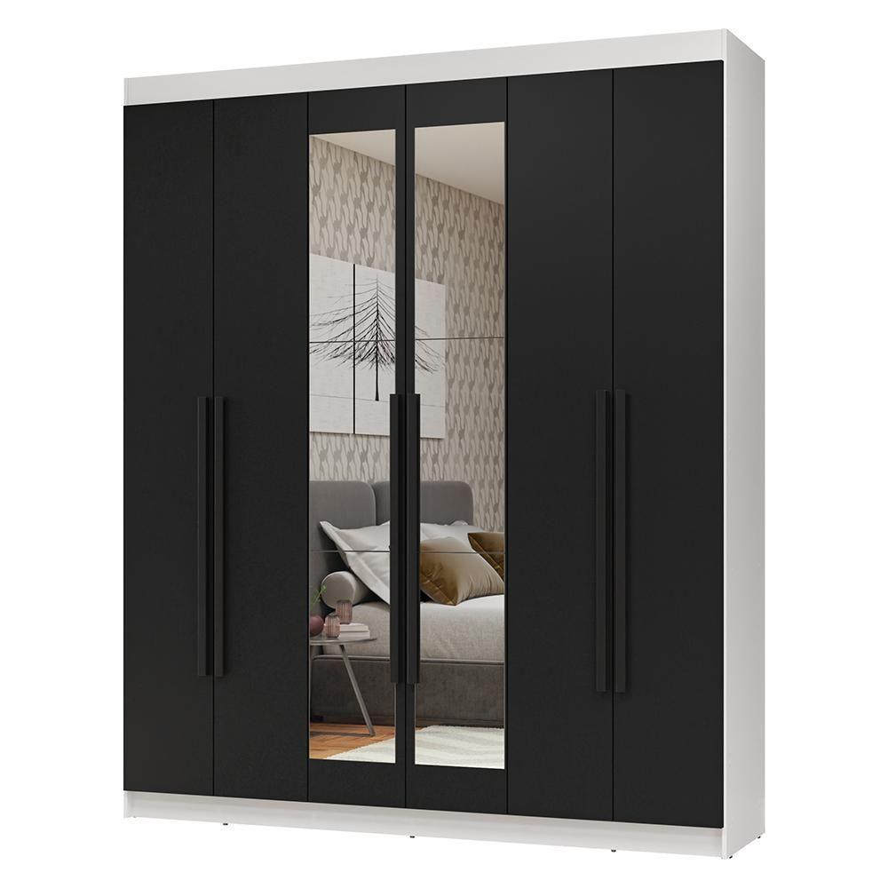 Guarda-roupa Casal 6 Portas Batentes Com Espelho Netuno Madesa Branco/preto - 2