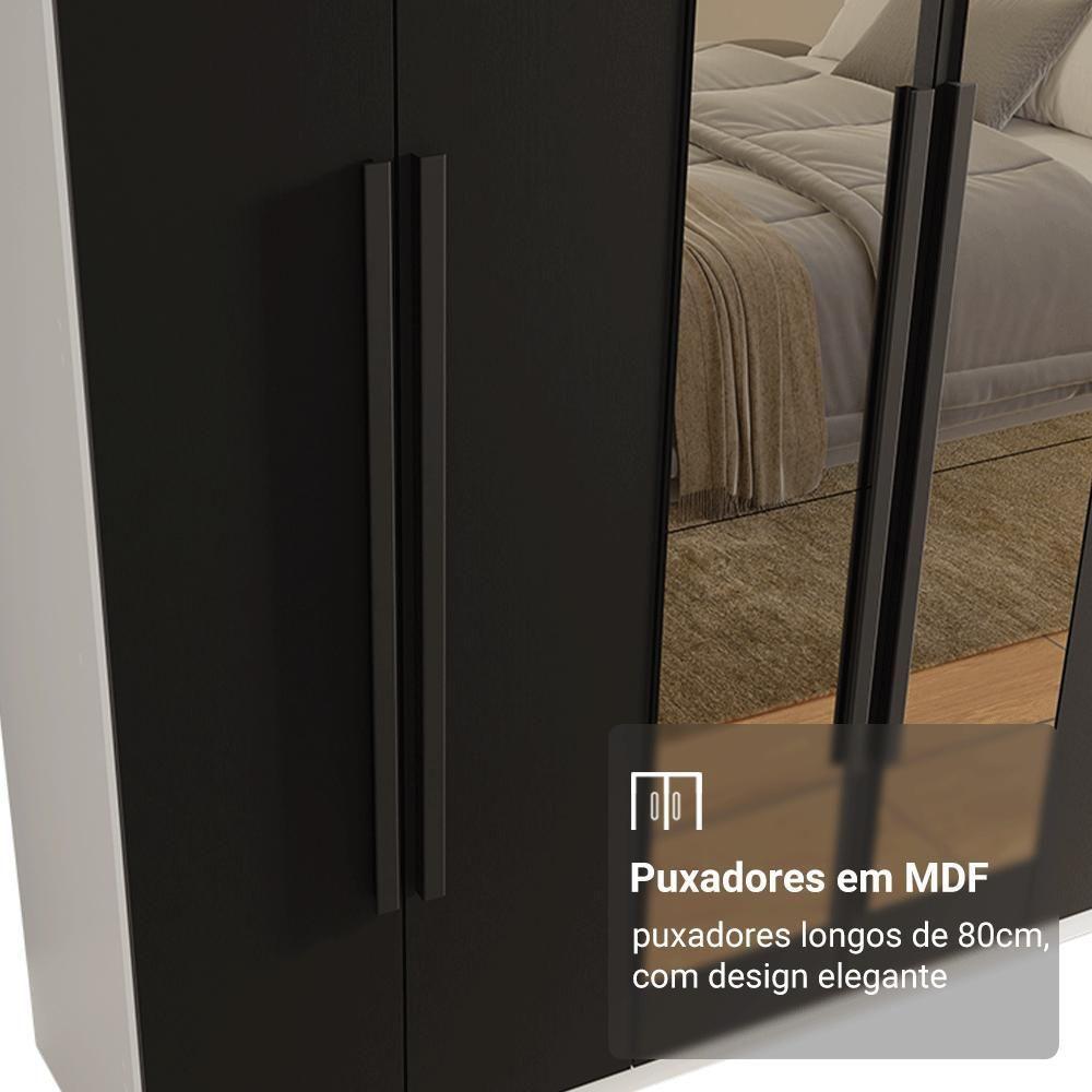 Guarda-roupa Casal 6 Portas Batentes Com Espelho Netuno Madesa Branco/preto - 6
