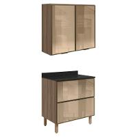 Armario Aereo E Balcao Em Vidro 2p 2g 80 Cm Mdf Kali Carvalho Toq Nicioli - 1