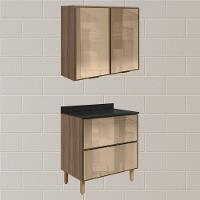 Armario Aereo E Balcao Em Vidro 2p 2g 80 Cm Mdf Kali Carvalho Toq Nicioli - 2