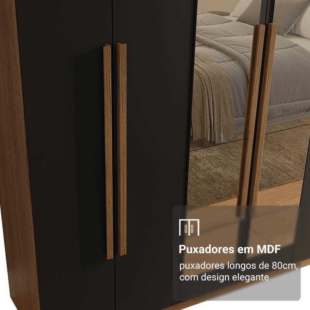 Guarda-roupa Casal 6 Portas Batentes Com Espelho Saturno Madesa Rustic/preto - 6