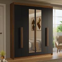 Guarda-roupa Casal 6 Portas Batentes Com Espelho Saturno Madesa Rustic/preto - 1