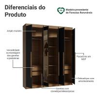 Guarda-roupa Casal 6 Portas Batentes Com Espelho Saturno Madesa Rustic/preto