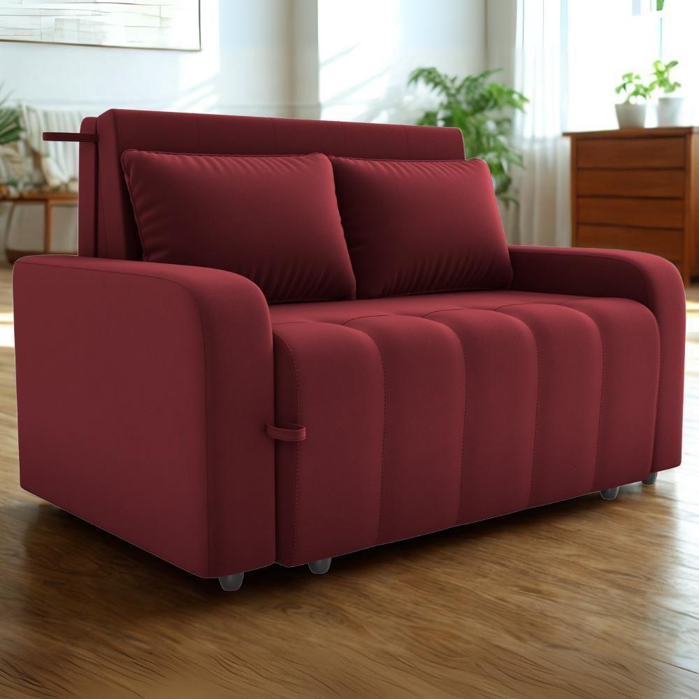 Sofa Cama 2 Lugares 138 Cm Amora New Veludo E432 Vermelho Milani Store Vermelho - 2