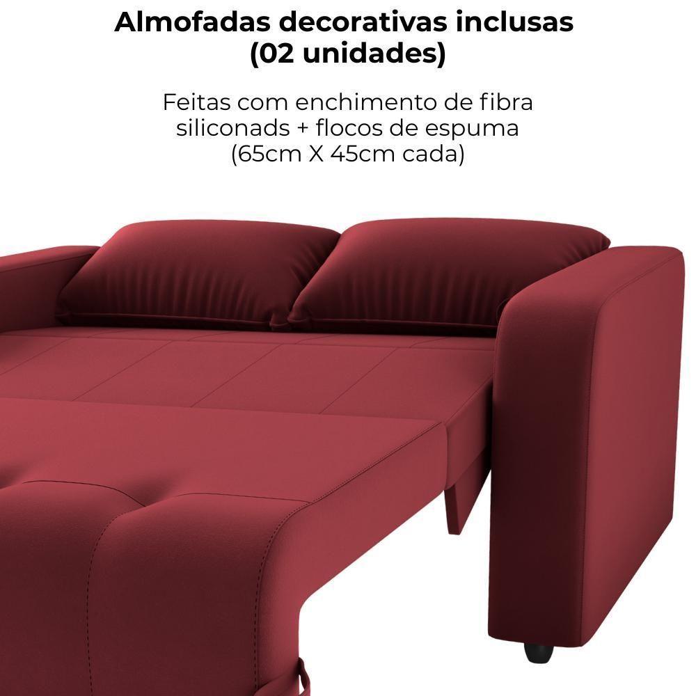 Sofa Cama 2 Lugares 138 Cm Amora New Veludo E432 Vermelho Milani Store Vermelho - 5