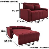 Sofa Cama 2 Lugares 138 Cm Amora New Veludo E432 Vermelho Milani Store Vermelho - 3