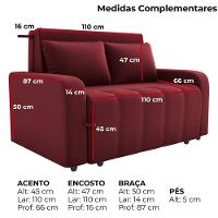 Sofa Cama 2 Lugares 138 Cm Amora New Veludo E432 Vermelho Milani Store Vermelho