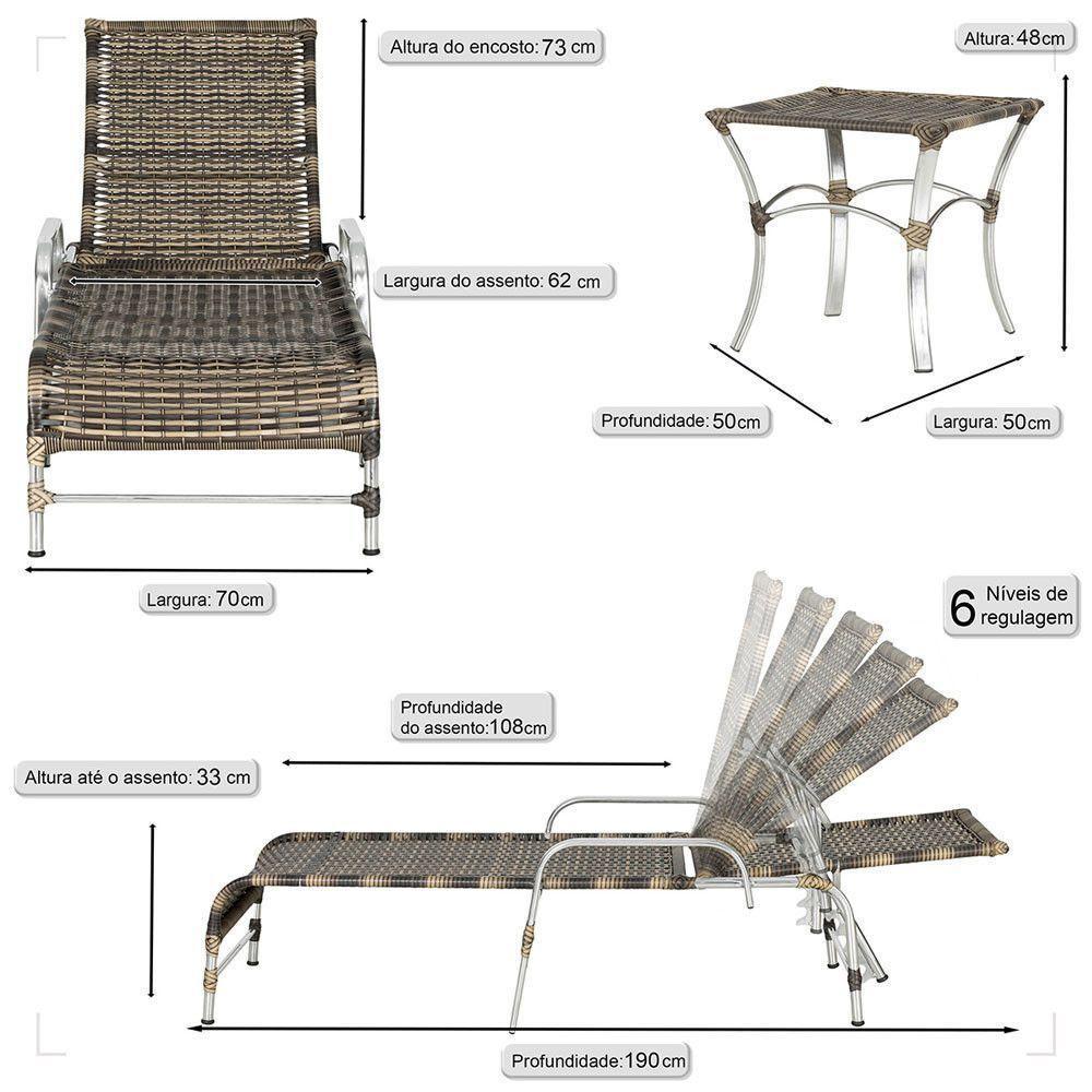 3 Espreguiçadeira Catar E 3 Mesa Garden Alumínio E Fibra Cappuccino - 2