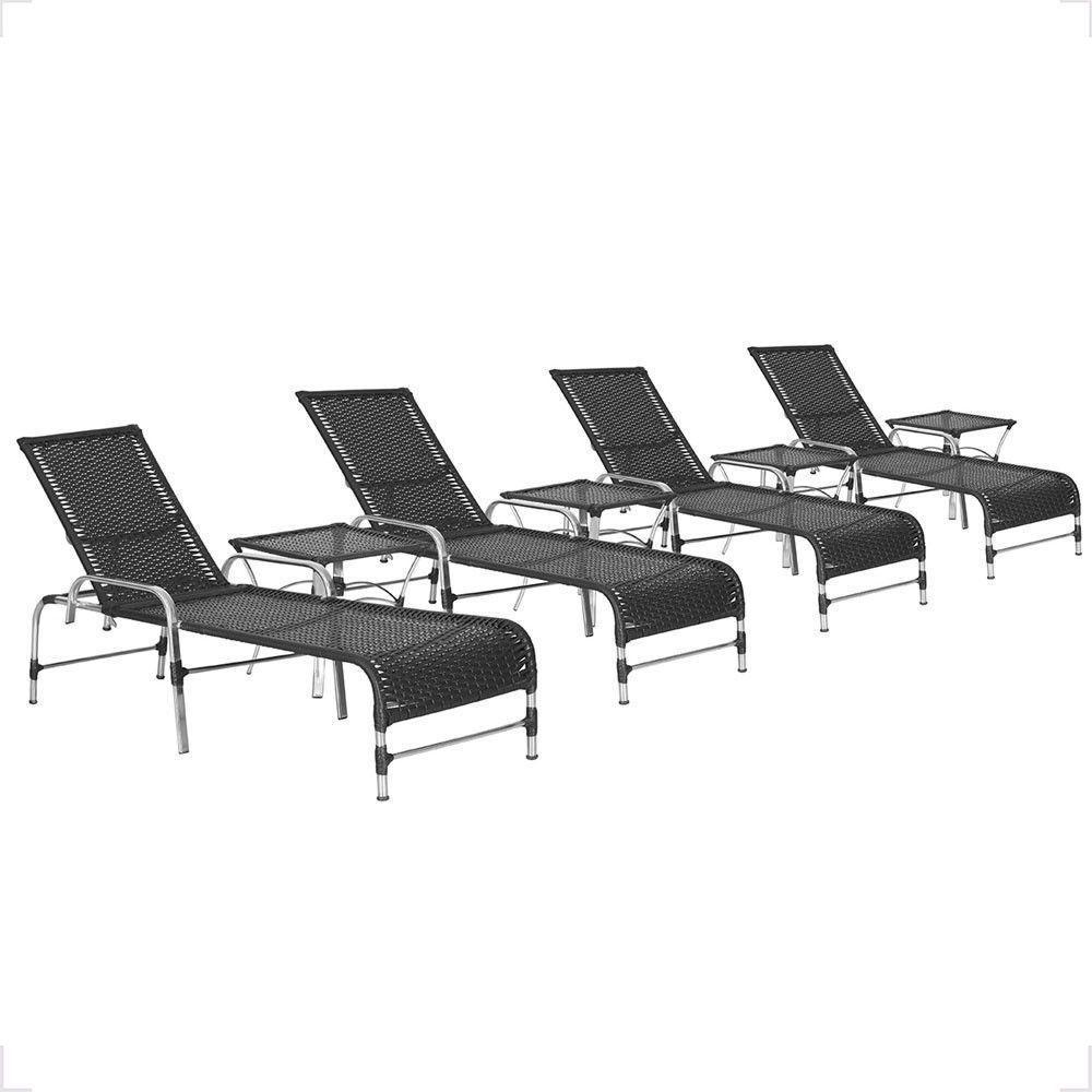 4 Espreguiçadeira Catar E 4 Mesa Garden Alumínio E Fibra Preto - 1