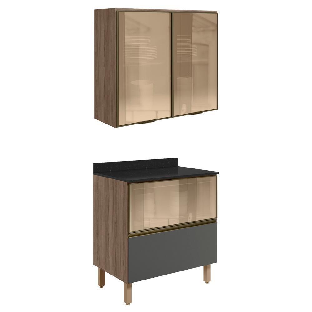 Armario Aereo Vidro Balcao 80 Cm Mdf Kali Carvalho Toq Chumbo Nicioli - 1