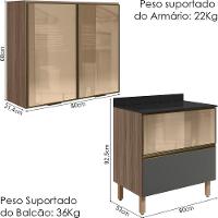 Armario Aereo Vidro Balcao 80 Cm Mdf Kali Carvalho Toq Chumbo Nicioli - 3