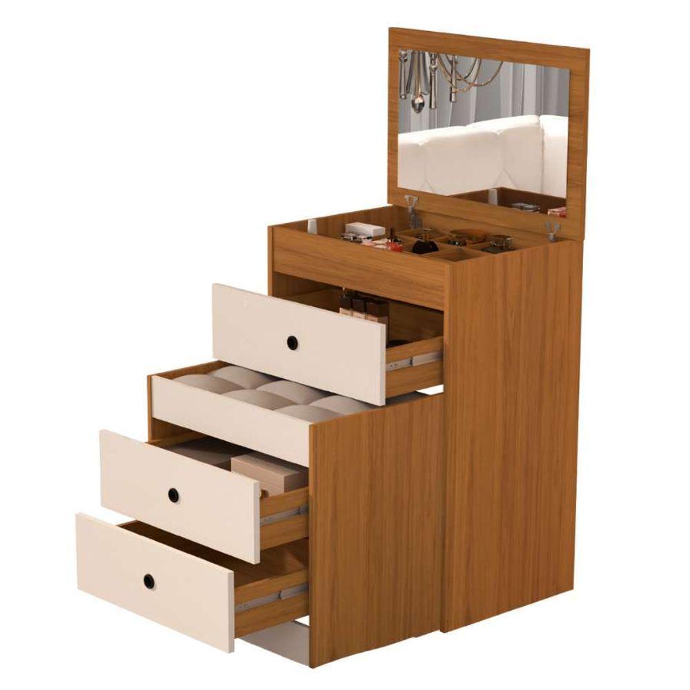 Penteadeira Cômoda Gaveteiro Com Banqueta Embutido 100% Mdf Espelho Basculante Nature/off White - 5