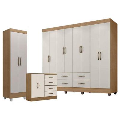Guarda Roupa Casal Porto Com Cômoda 4 Gavetas 2 Portas E Armário Multiuso Lite Nature Off White - Leão