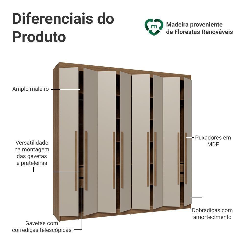 Guarda-roupa Casal 8 Portas Batentes Netuno Madesa Rustic/crema - 4