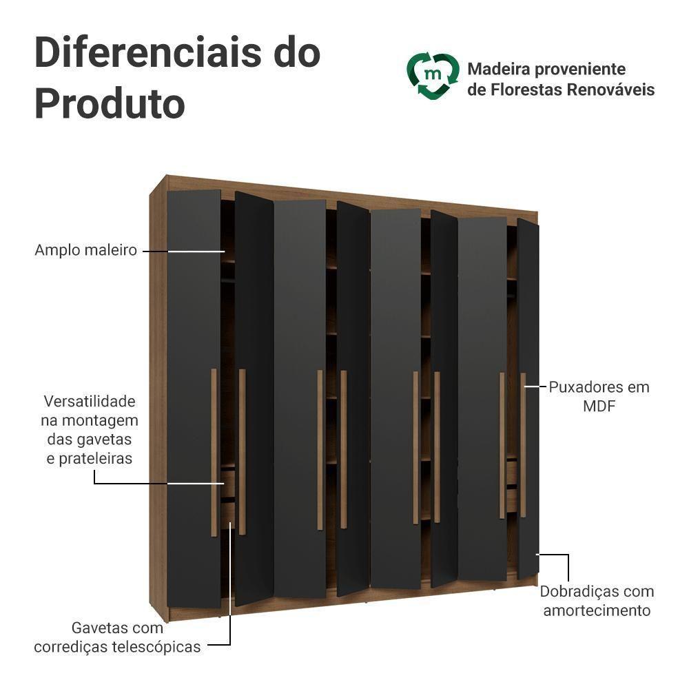 Guarda-roupa Casal 8 Portas Batentes Netuno Madesa Rustic/preto - 4