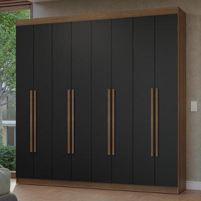 Guarda Roupa Casal Netuno 8 Portas Batentes 4 Gavetas Rustic-Preto-Rustic Madesa