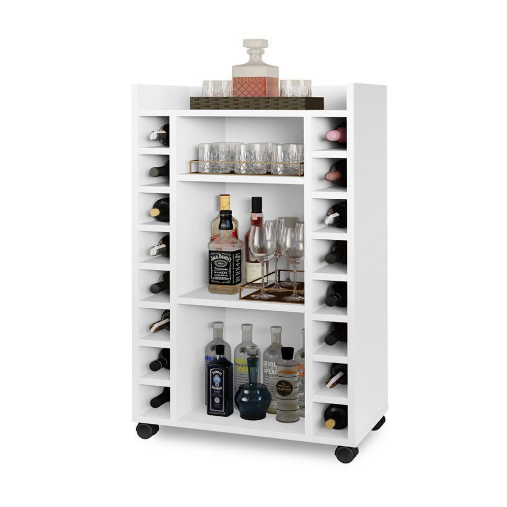 Buffet Aparador Bélgica Adega Bar Com Rodízios Branco - 2