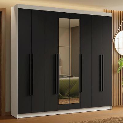 Guarda Roupa Casal Saturno 8 Portas Batentes com Espelho Branco-Preto-Preto Madesa