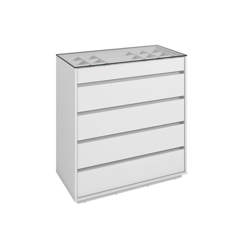 Cômoda Belize Versátile Com 5 Gavetas E Organizador Tampo De Vidro 90cm Branco - 2