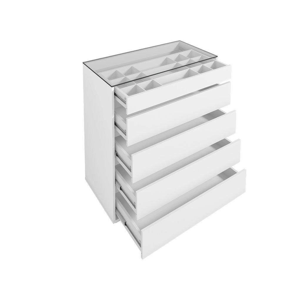 Cômoda Belize Versátile Com 5 Gavetas E Organizador Tampo De Vidro 90cm Branco - 3