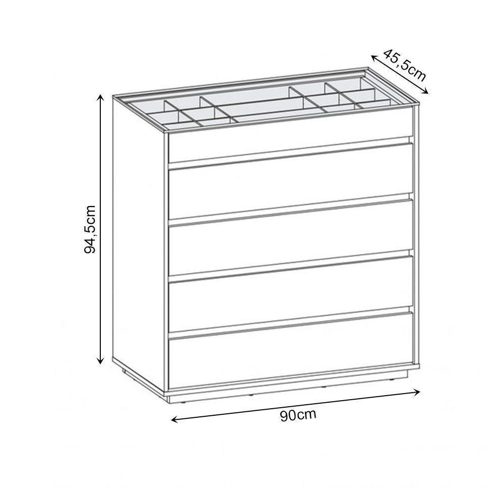 Cômoda Belize Versátile Com 5 Gavetas E Organizador Tampo De Vidro 90cm Branco - 4