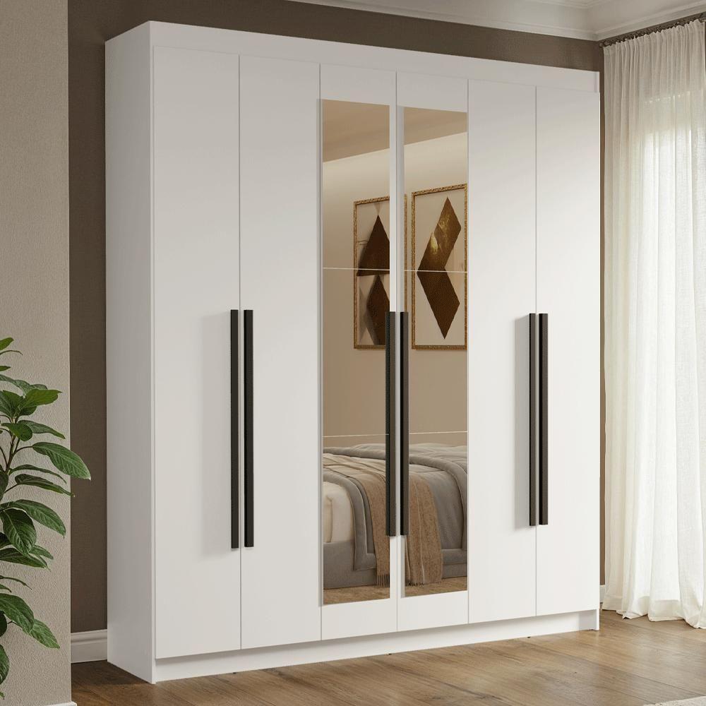 Guarda-roupa Casal 6 Portas Batentes Com Espelho Venus Madesa Branco/preto - 1