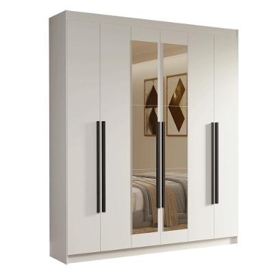 Guarda Roupa Casal Venus 6 Portas Batentes Branco-branco-preto com Espelho