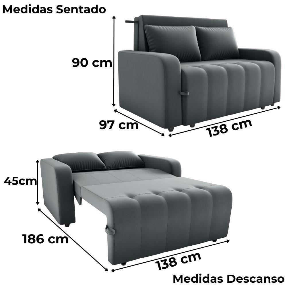 Sofa Cama 2 Lugares 138 Cm Amora New Veludo E425 Cinza Milani Store Cinza - 4
