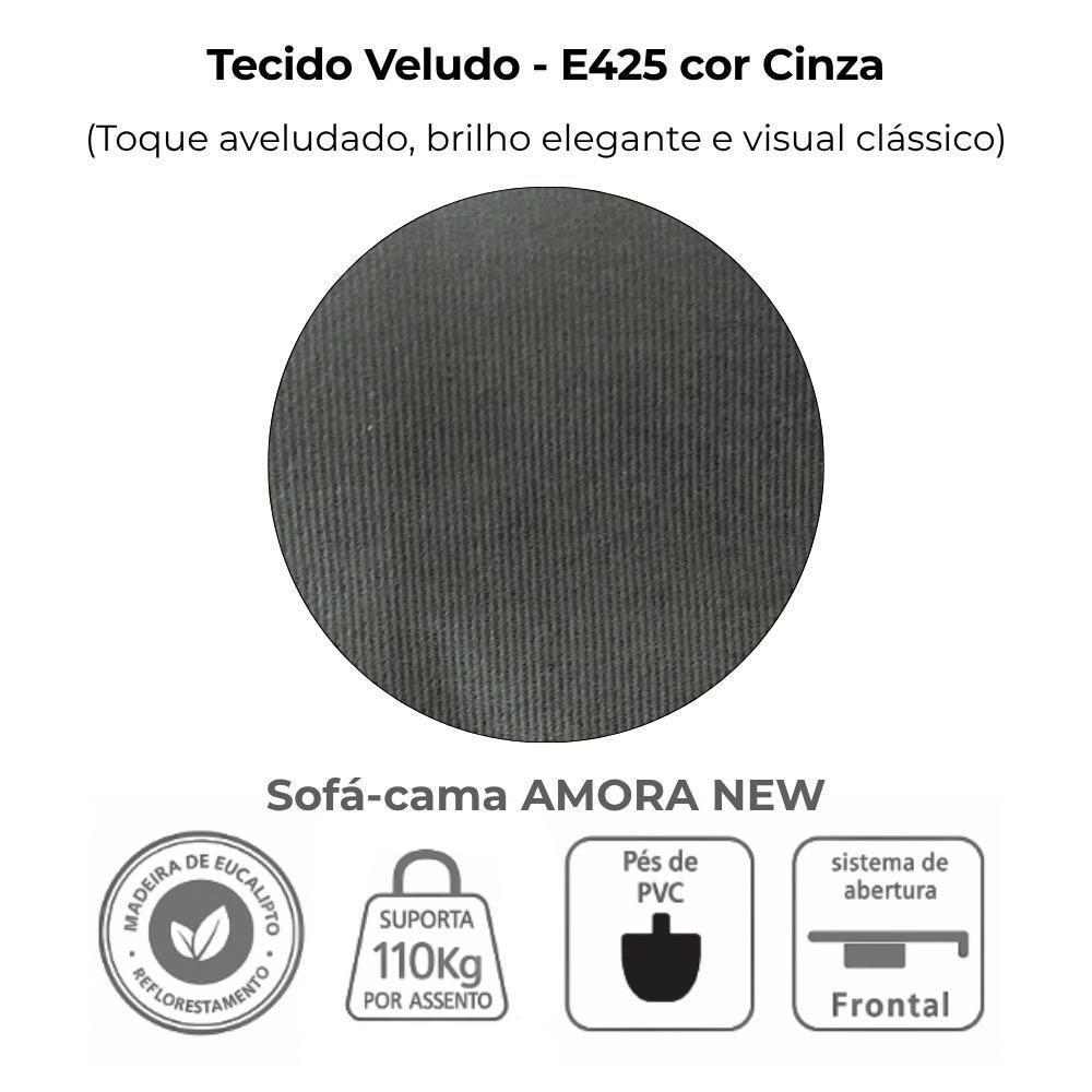 Sofa Cama 2 Lugares 138 Cm Amora New Veludo E425 Cinza Milani Store Cinza - 8