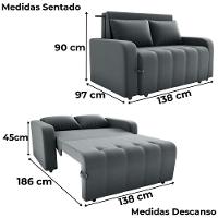 Sofa Cama 2 Lugares 138 Cm Amora New Veludo E425 Cinza Milani Store Cinza