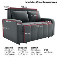 Sofa Cama 2 Lugares 138 Cm Amora New Veludo E425 Cinza Milani Store Cinza - 5